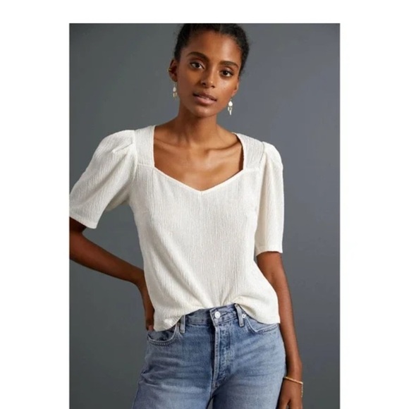 - Sunday in Brookline by Anthropologie Bow-Back Puff-Sleeved Top size XS - Picture 1 of 8